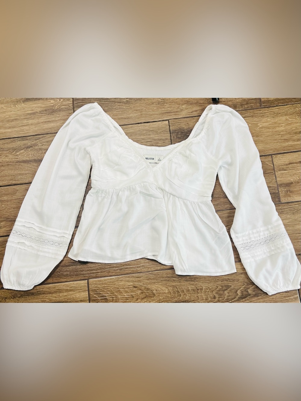 Hollister White Peasant Blouse Boho Smocked Puff Sleeve Cottagecore Top Large
